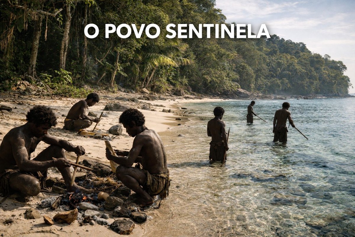 Povo Sentinela defendendo agressivamente seu território na Ilha Sentinela do Norte