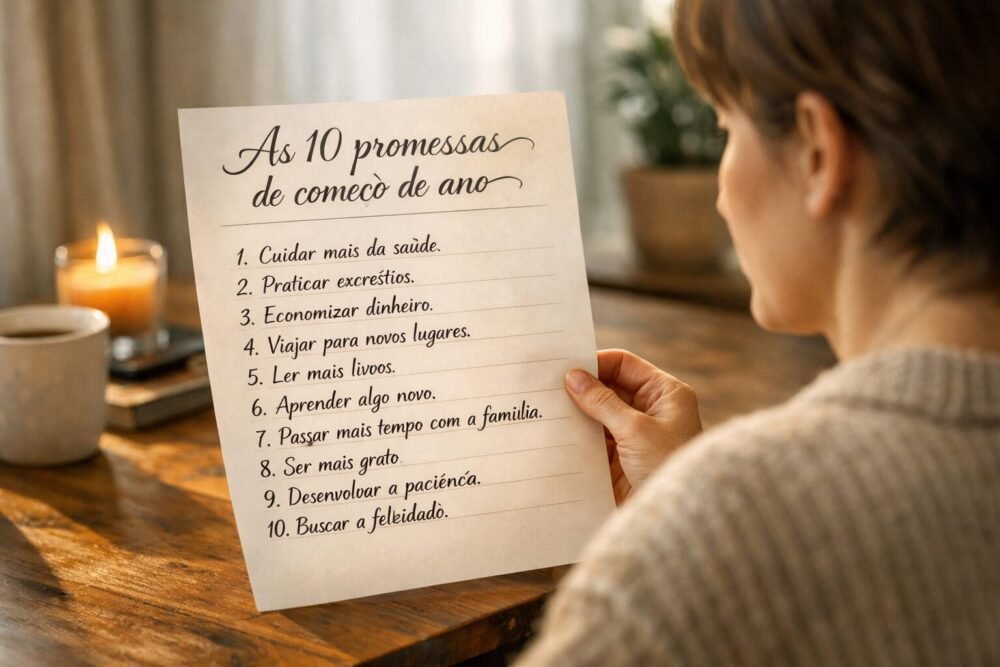 Promessas de começo de ano escritas em uma lista reflexiva