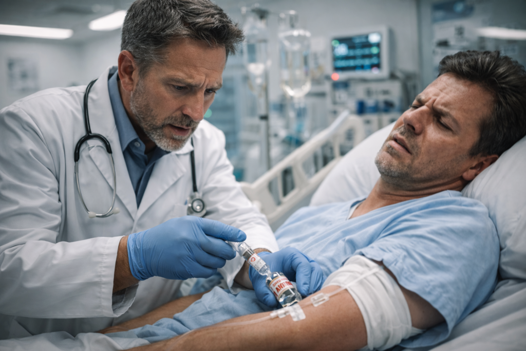 Aplicação do antídoto para veneno de cobra
