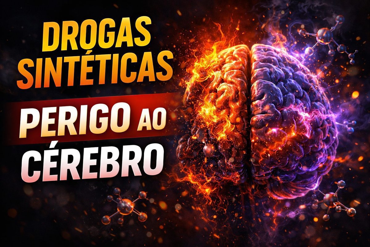 Ilustração representando os riscos das drogas sintéticas no cérebro humano