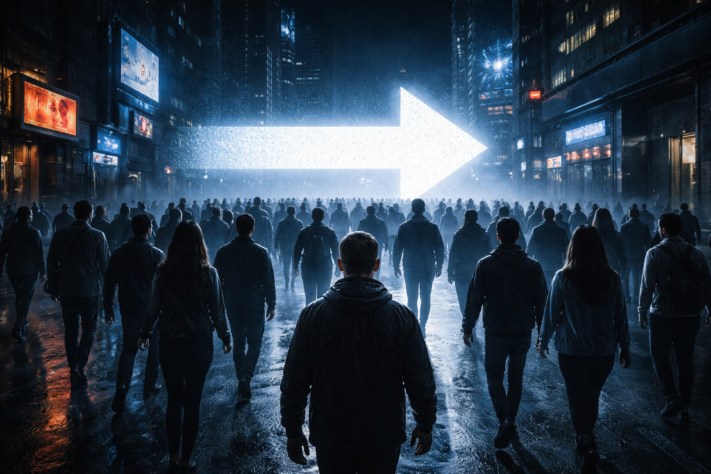 Grupo seguindo comportamento coletivo na Teoria Conformity Gate