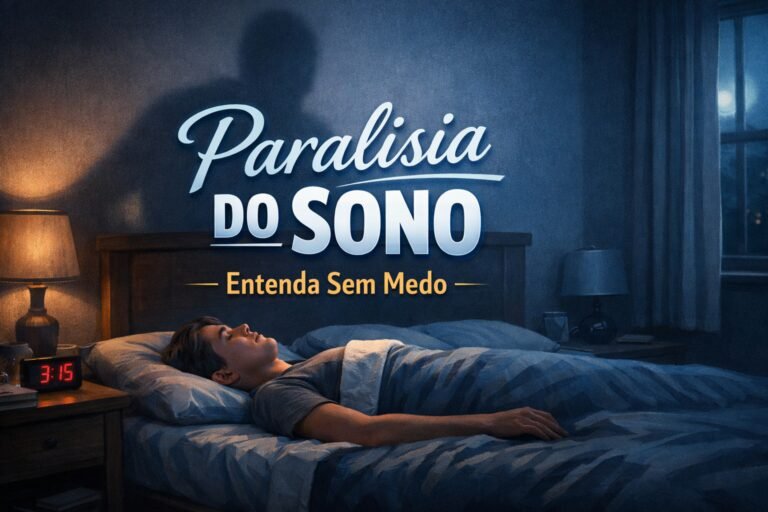 pessoa enfrentando paralisia do sono com explicação educativa