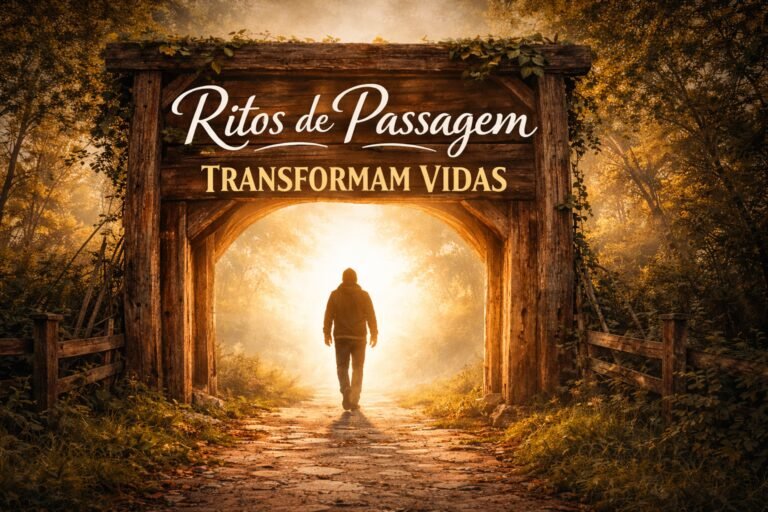 Pessoa atravessando portal simbólico representando ritos de passagem.