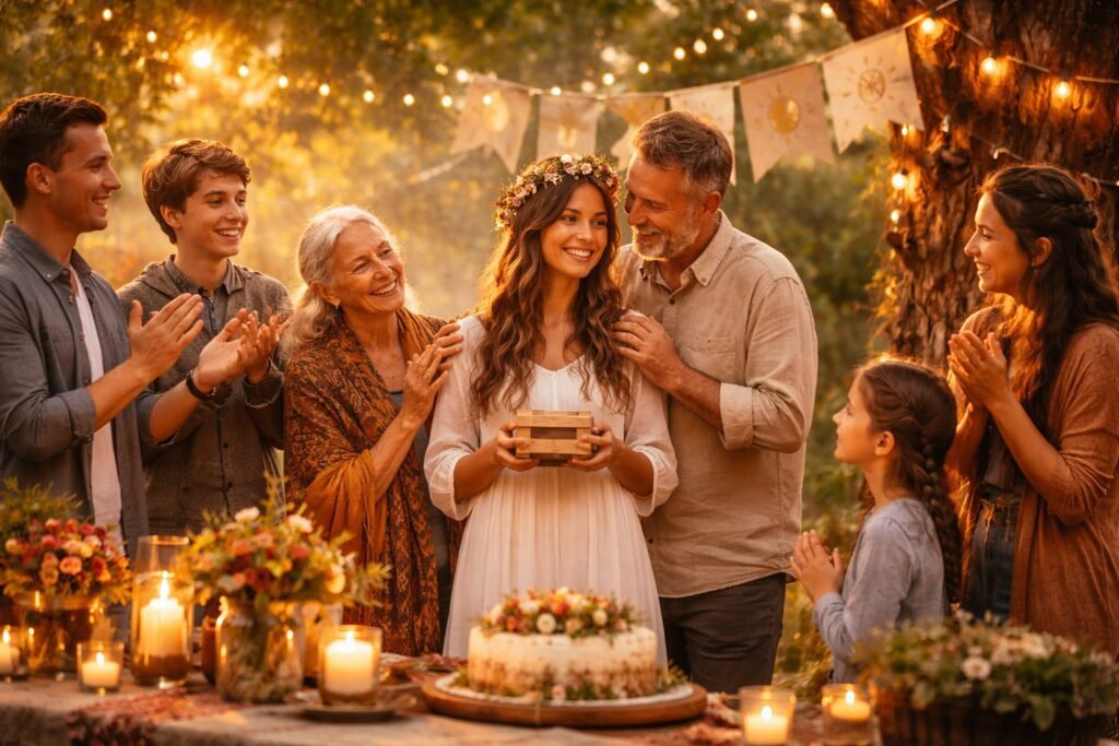 Família celebrando tradição ligada a ritos de passagem.