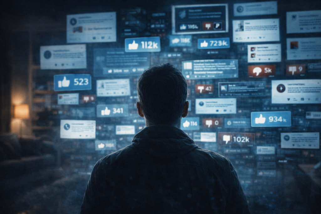 Indivíduo sendo influenciado por opiniões digitais