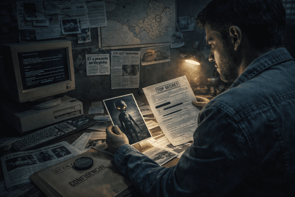 Testemunhas observando criatura durante a aparição do E.T. de Varginha em 1996
