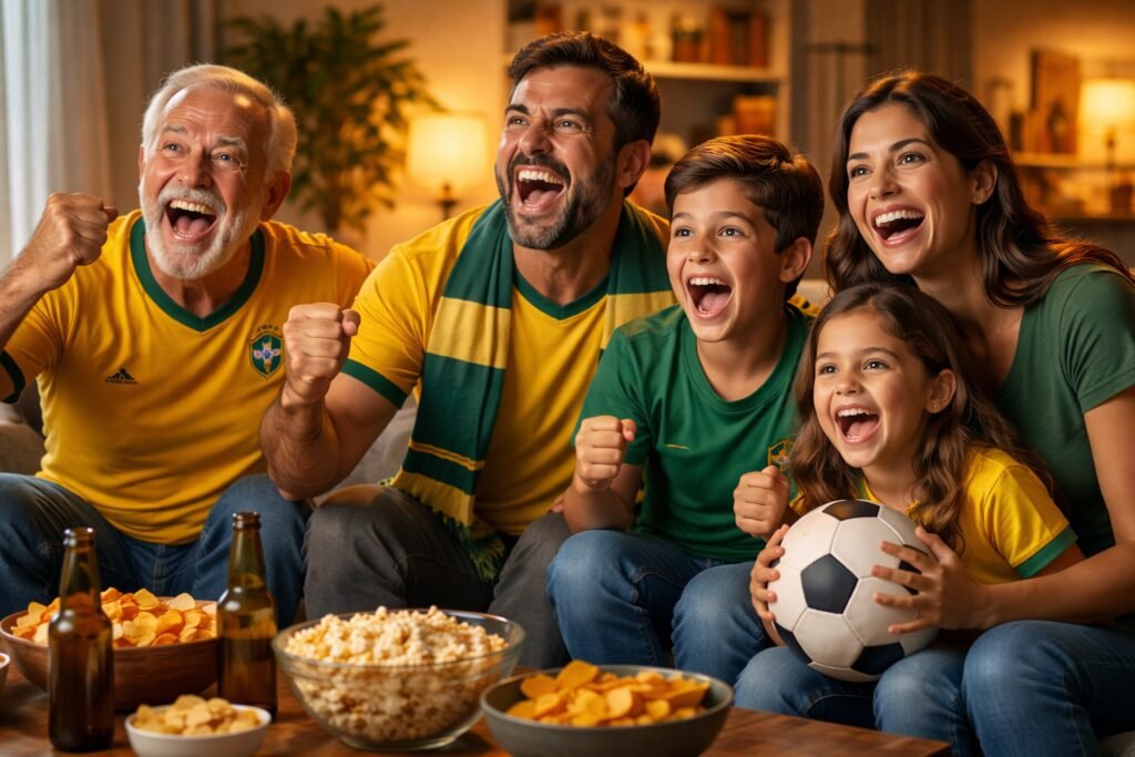 Família compartilhando a paixão por futebol