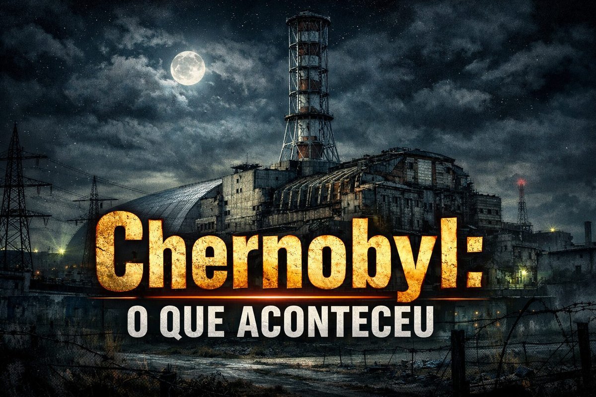 arte com texto destacando chernobyl o que aconteceu e silhueta da usina