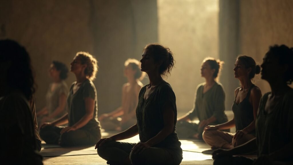 Aula de kundalini yoga com exercícios respiratórios