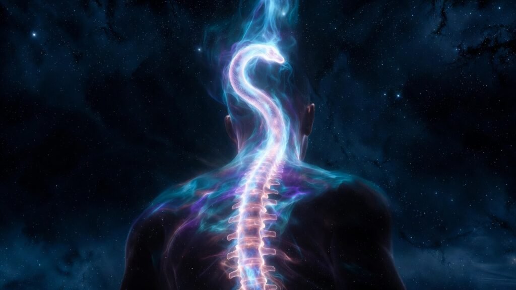 Energia serpentina simbólica subindo pela coluna espiritual