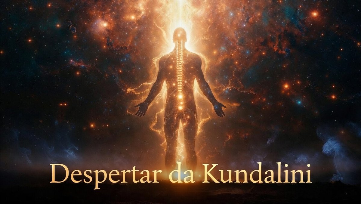 Ilustração energética mostrando o despertar da kundalini ao longo da coluna