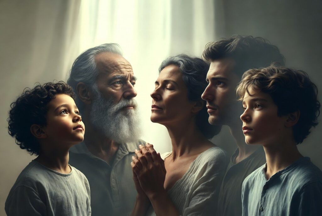 Diversas pessoas em reflexão representando diferentes formas de imaginar Deus