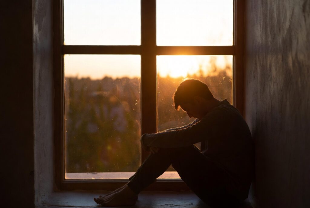 Pessoa refletindo sobre a primeira imagem que criou de Deus ao longo da vida