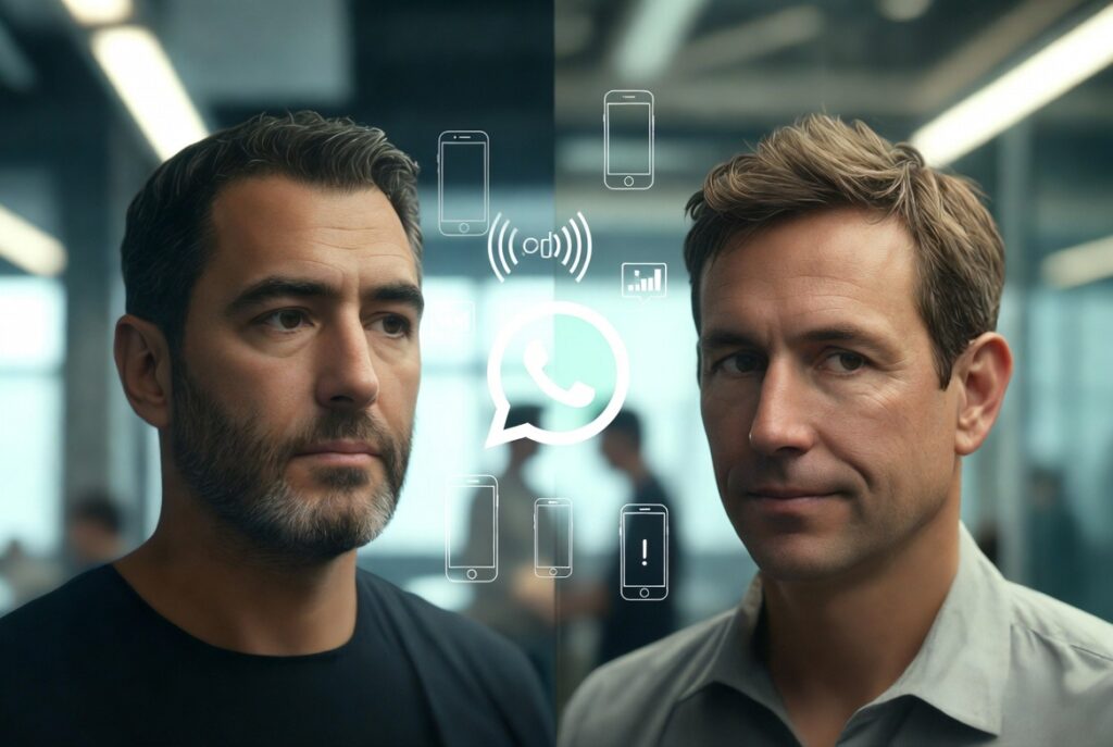 Representação dos criadores do WhatsApp em estilo editorial moderno