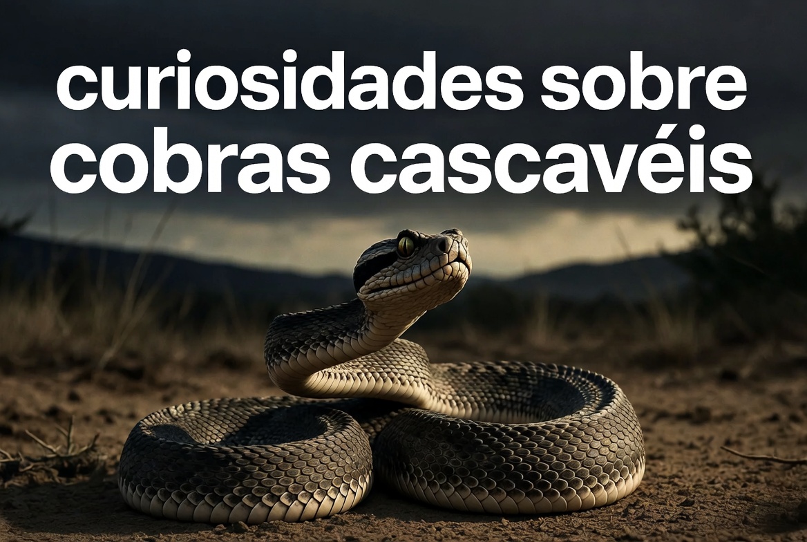 Thumbnail com uma cobra cascavel em destaque e texto curiosidades sobre cobras cascavéis