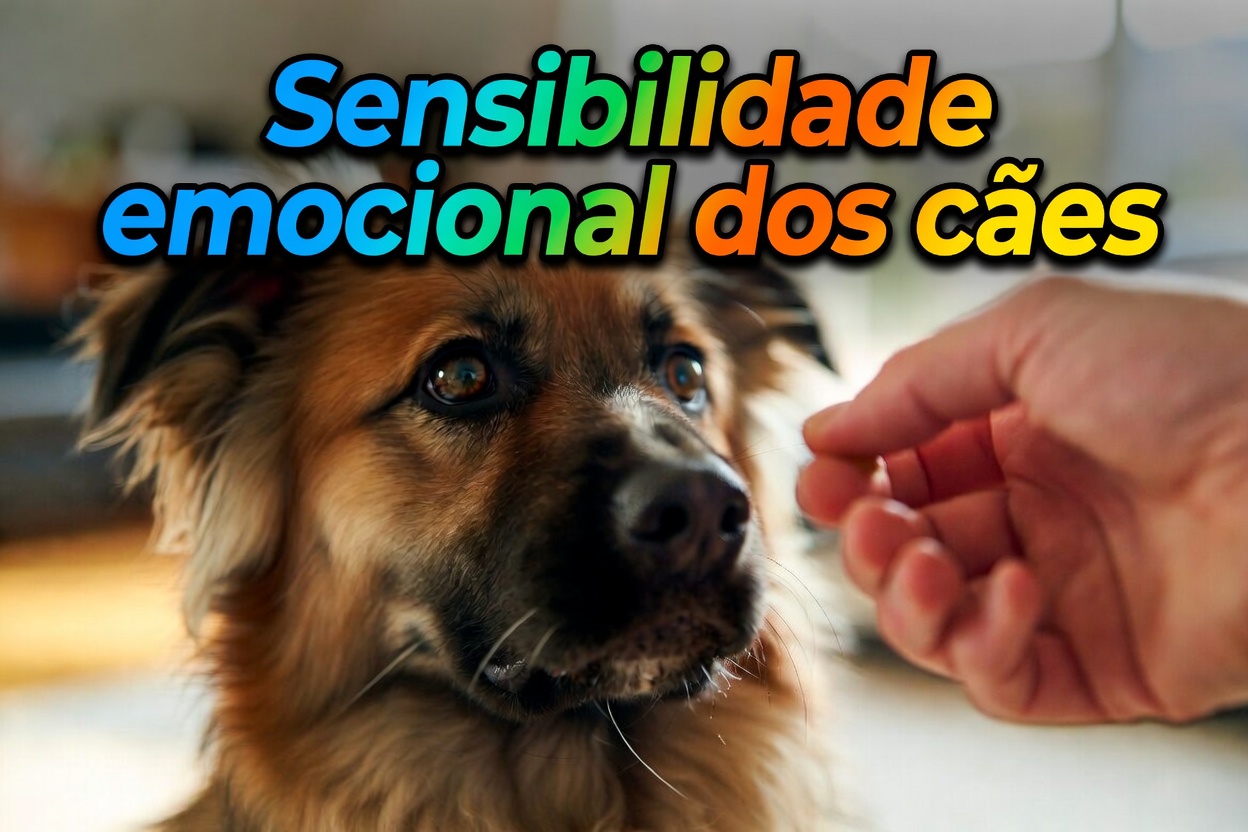 Cachorro olhando com expressão carinhosa para o tutor em ambiente aconchegante, representando a sensibilidade emocional dos cães.