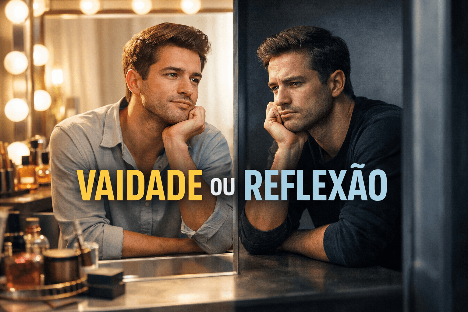 Pessoa em frente ao espelho pensando sobre vaidade ou reflexão